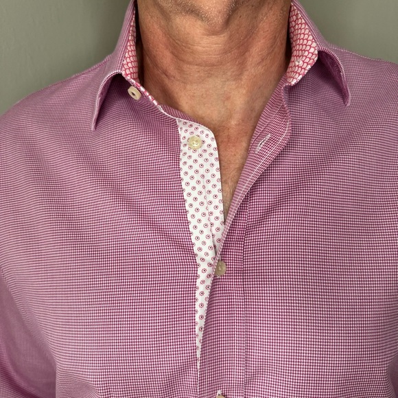 TED BAKER Endurance Classic Fit Flip Cuff Button Up Shirt Pink Cotton Size 17 - Picture 4 of 16